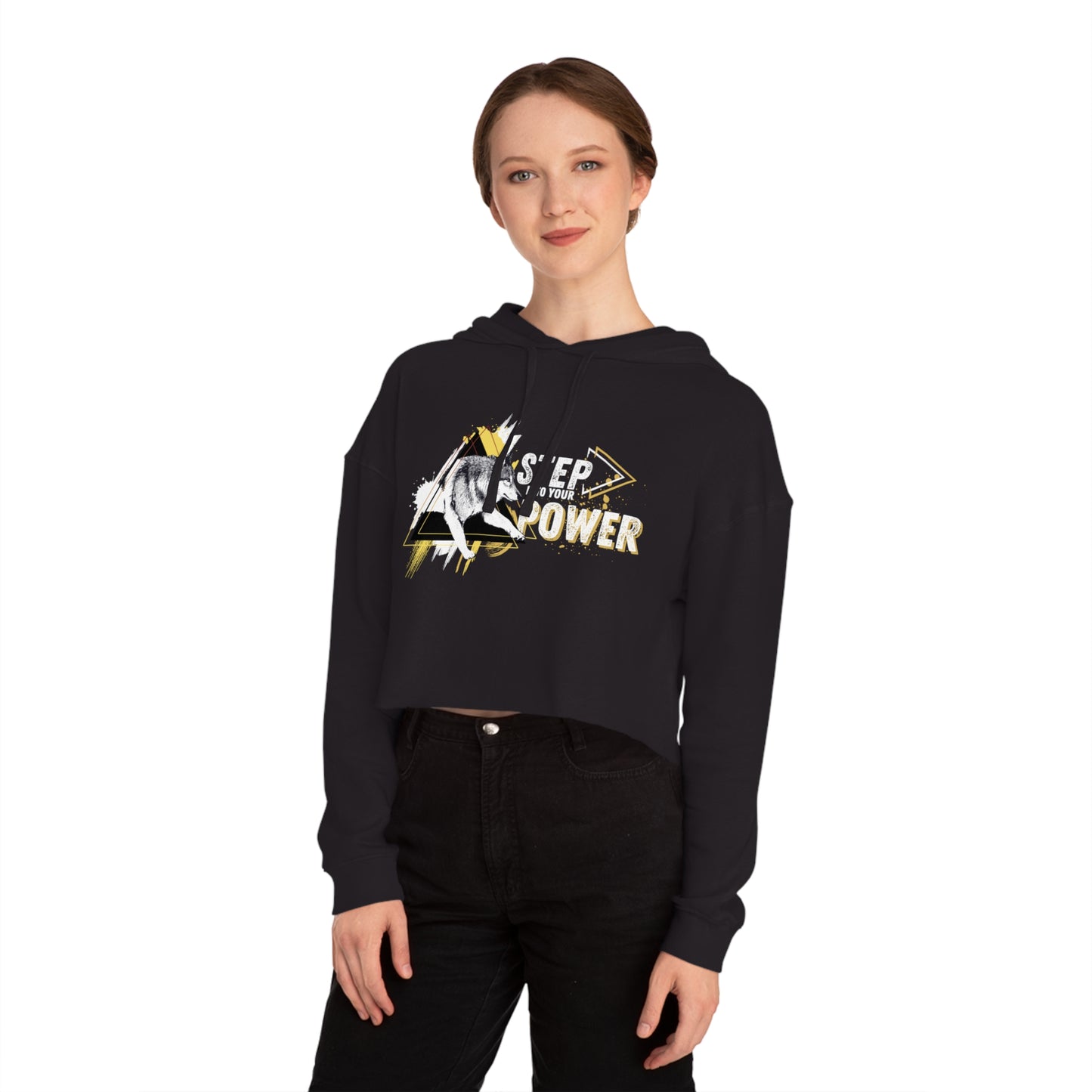 Step Into Your Power (Black/Yellow) Women’s Cropped Hooded Sweatshirt