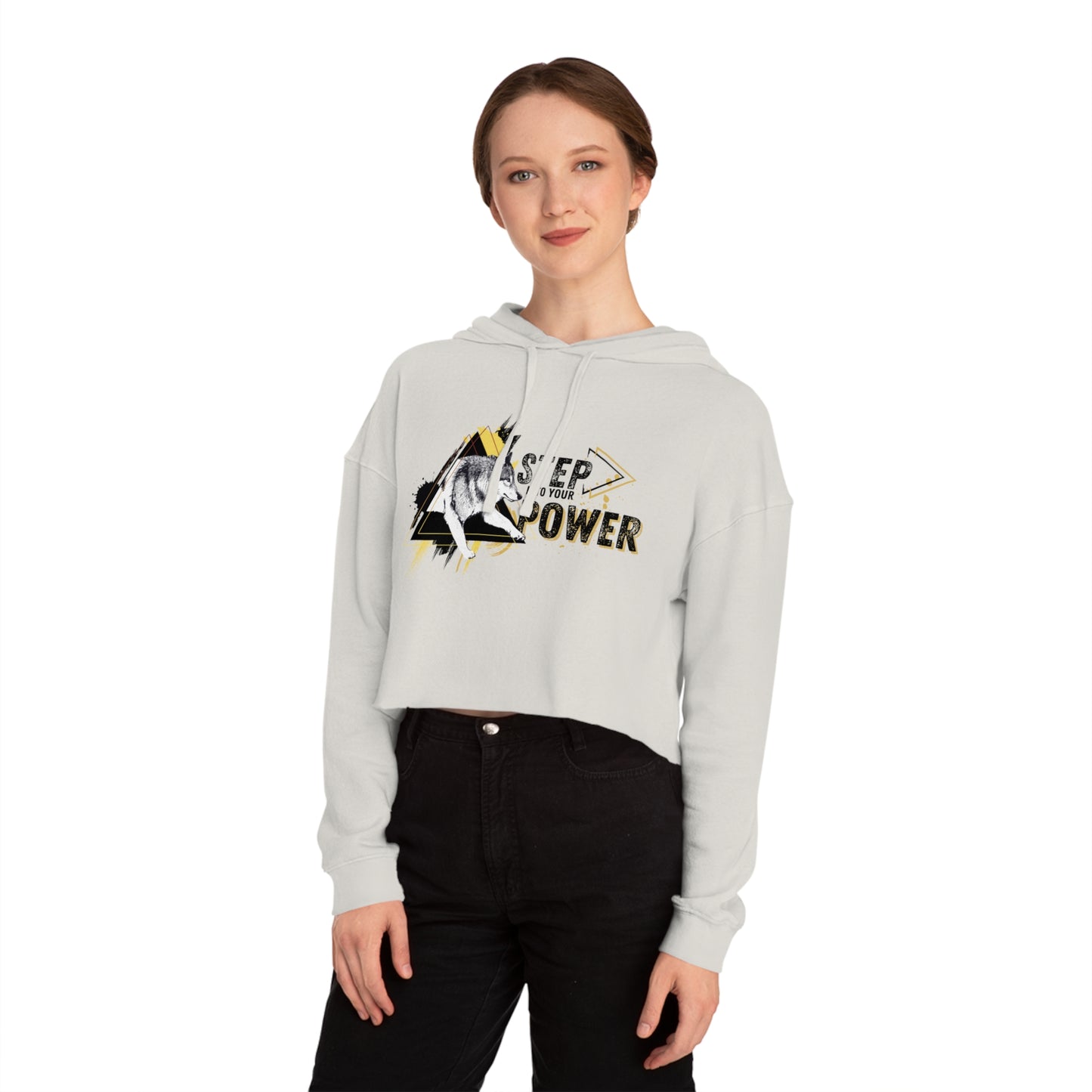 Step Into Your Power (Black/Yellow) Women’s Cropped Hooded Sweatshirt
