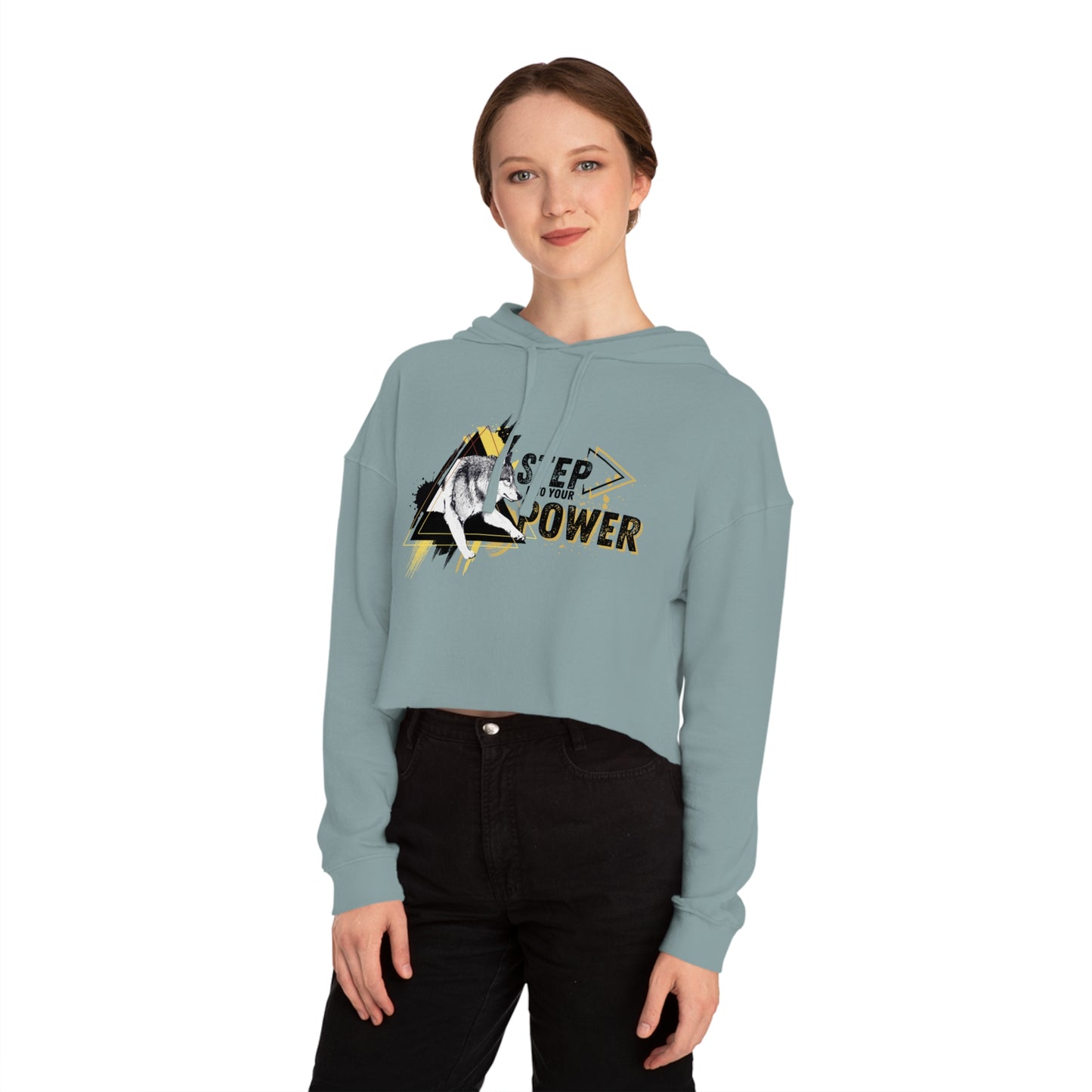Step Into Your Power (Black/Yellow) Women’s Cropped Hooded Sweatshirt