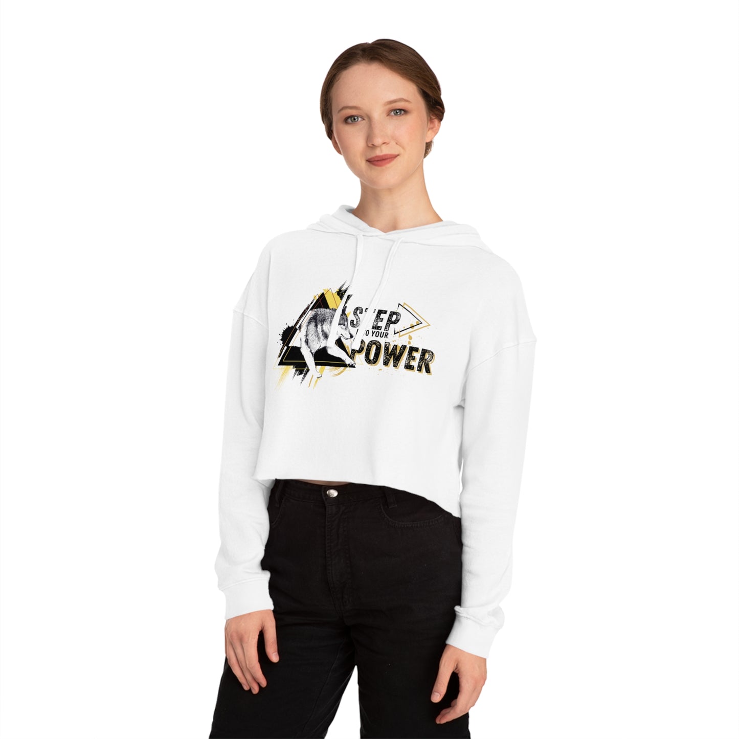 Step Into Your Power (Black/Yellow) Women’s Cropped Hooded Sweatshirt
