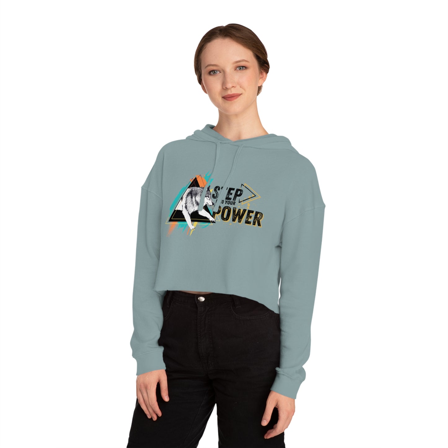Step Into Your Power (Teal/Orange) Women’s Cropped Hooded Sweatshirt