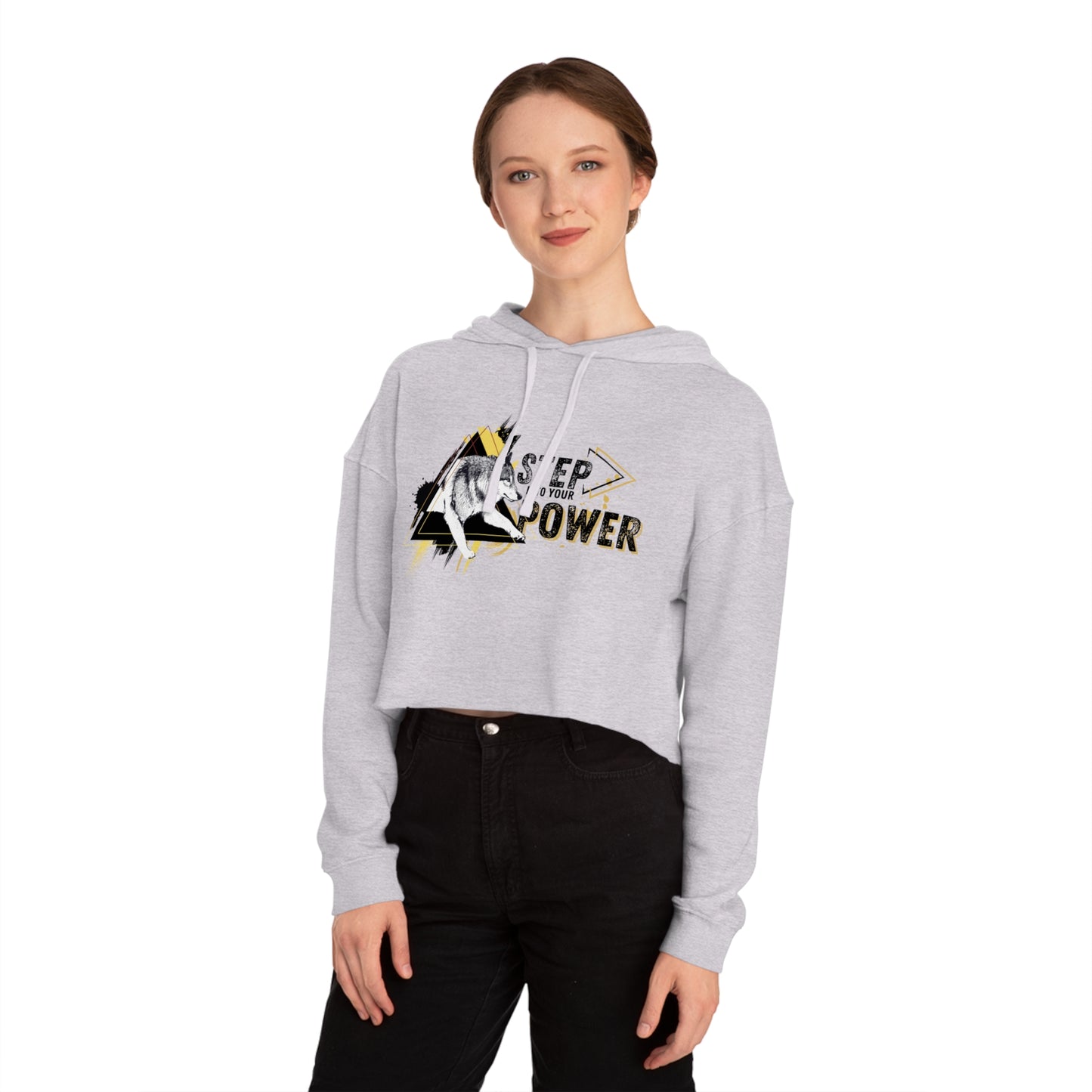 Step Into Your Power (Black/Yellow) Women’s Cropped Hooded Sweatshirt